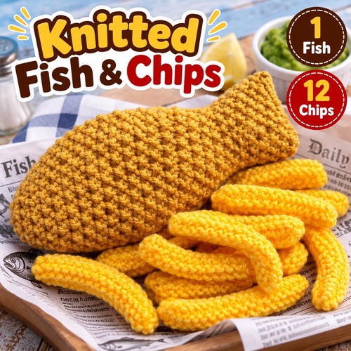 Hand knitted fish chip - fish,