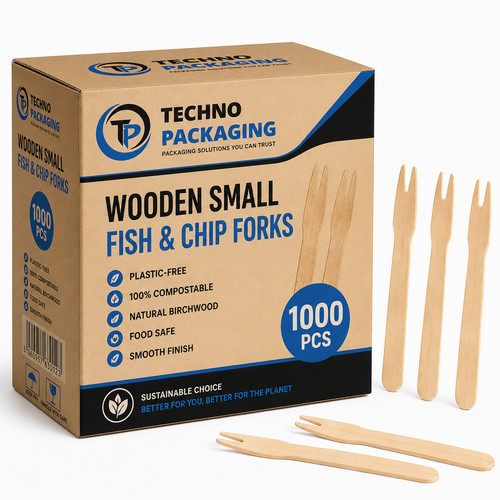 Wooden small fish chip forks - &,